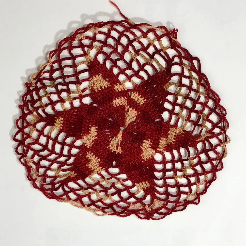 Tiny Crochet Drawstring Bag Doily Starburst Red Pouch 8.5